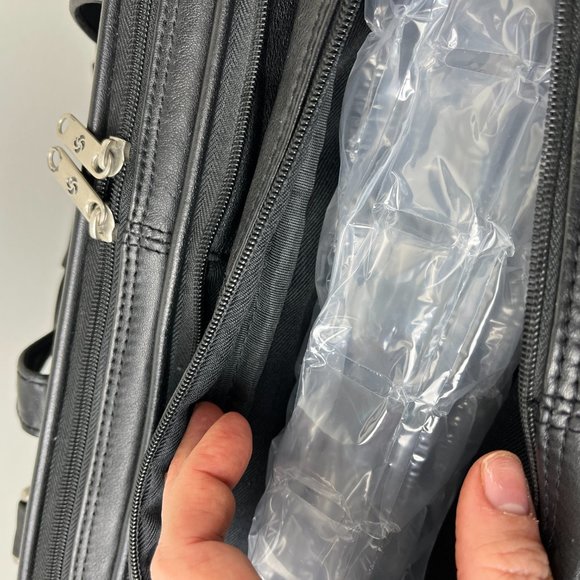 Samsonite Black Leather Laptop Portfolio Messenger Expanadble Bag - Picture 5 of 10